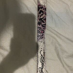 Ed Hardy White and Black Belt with Snake and Floral Design